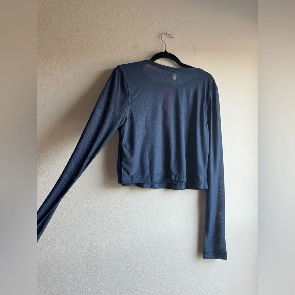 Free People Movement Sheer Pop Henley Blue Orange Long Sleeve size medium - Picture 5 of 6